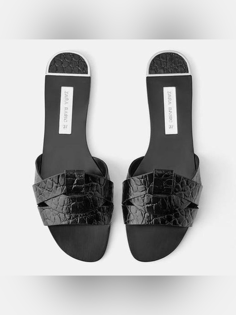 ZARA Black Croc-Texture Leather Slide Sandals - Women's size EUR 39 or US 9 - Picture 8 of 8